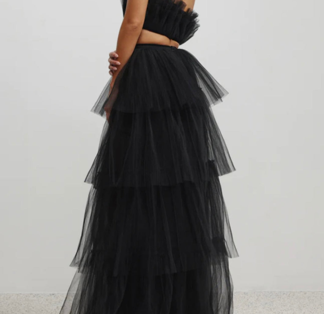 Lorena Maxi  Tulle Skirt Black BY LEXI - Floor Length With Thigh High Split