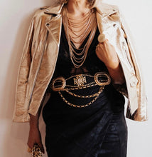 Load image into Gallery viewer, Gold Metallic Leather Biker Jacket By Kesa and Konc/ Preorder Available April
