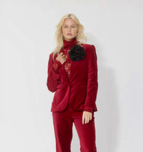 Load image into Gallery viewer, Velvet Bootleg Pant In Ruby By Joey The Label
