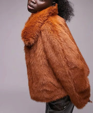 Load image into Gallery viewer, TopShop Burnt Orange Faux Fur Coat- Preloved Designer Consignment
