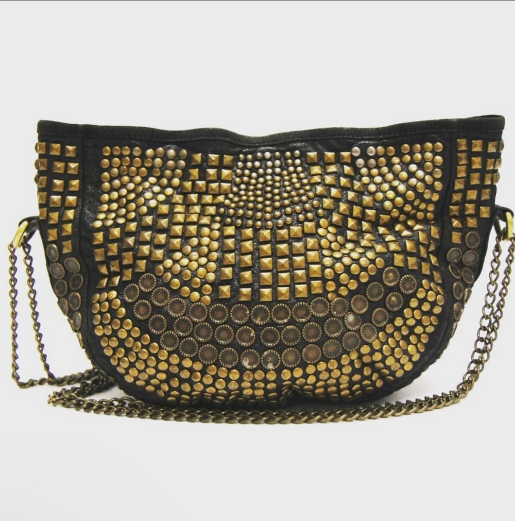 Magali Pascal Studded Black Leather Bag — Antique Gold Hardware - Designer Consignment