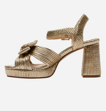Load image into Gallery viewer, Sherbet Sandals in Gold Pleat By Pinc Ink - Preloved Designer Consignment
