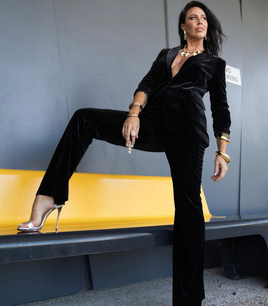 ALESSANDRA STRETCH VELVET PANTS - BLACK By Cazinc The Label
