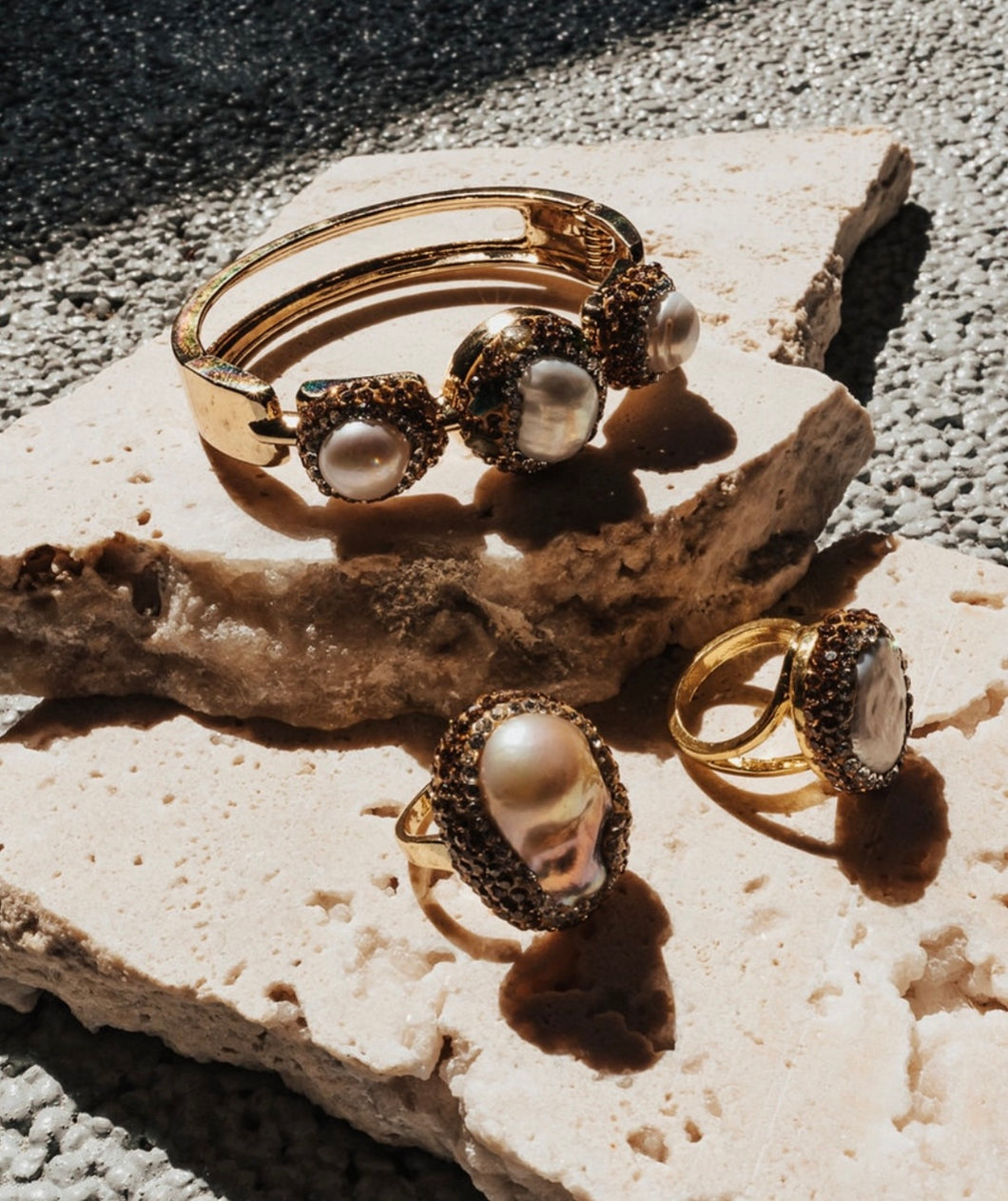 Lexi Baroque Triple Pearl Luxe Gold Cuff