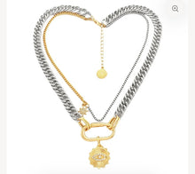 Load image into Gallery viewer, SOLANO SILVER AND GOLD LAYERED CARABINER NECKLACE By Kesa AndKonc/ Preorder Available End May
