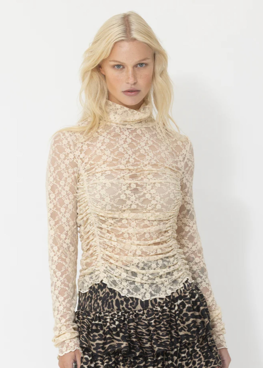 Geo Floral Lace Ruched Top By Joey The Label