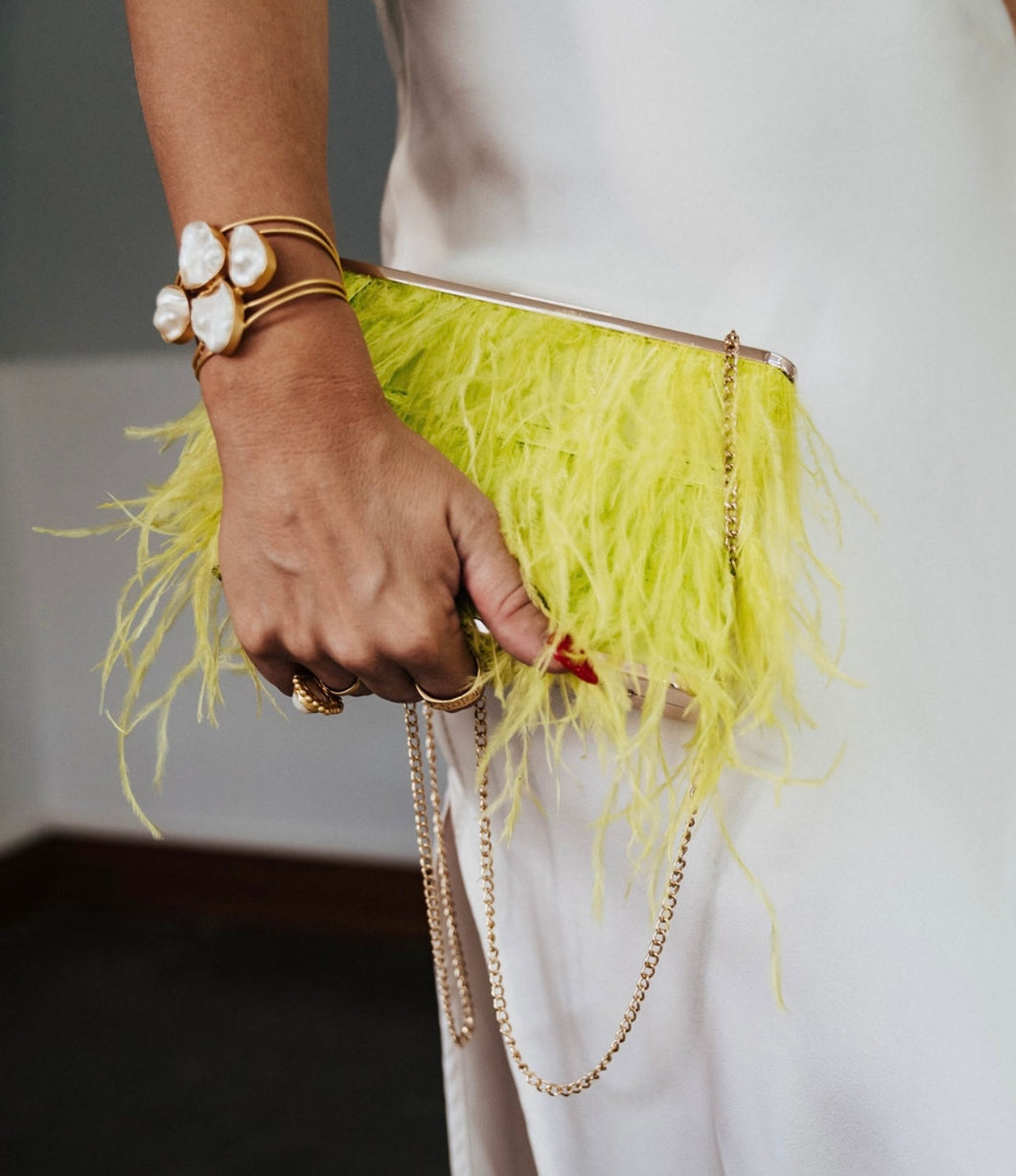 Estelle Feather Clutch Chartreuse by Olga Berg