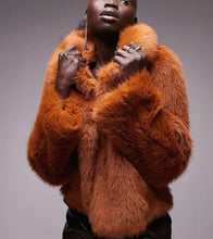 Load image into Gallery viewer, TopShop Burnt Orange Faux Fur Coat- Preloved Designer Consignment
