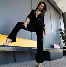 Load image into Gallery viewer, ALESSANDRA STRETCH VELVET PANTS - BLACK By Cazinc The Label
