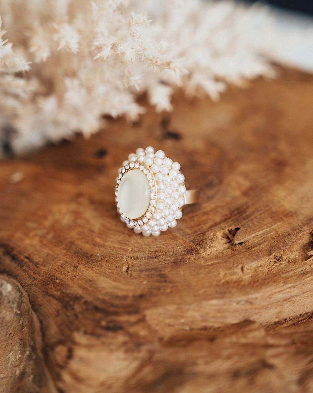 Crystal and Pearl Gold Ring