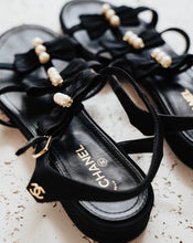 Load image into Gallery viewer, Chanel Bow Sandals With Pearl Feature
