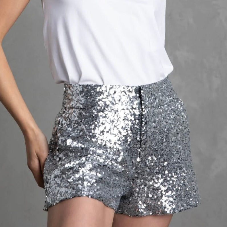 Empire Sequin Shorts Silver by Cazinc The Label