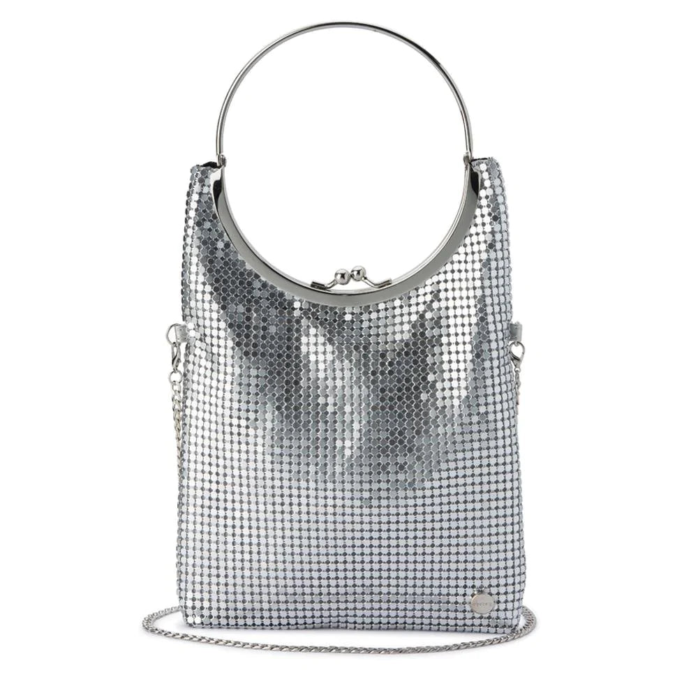 Gigi Mesh Circular Handle Bag Silver by Olga Berg